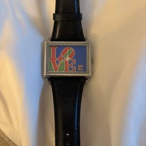 LOVE Women's Black Leather Strap Watch